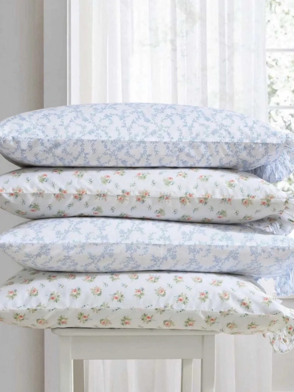 Laura Ashley Floral Ruffled Victoria Pillowcase Set  ~ Cottage Chic